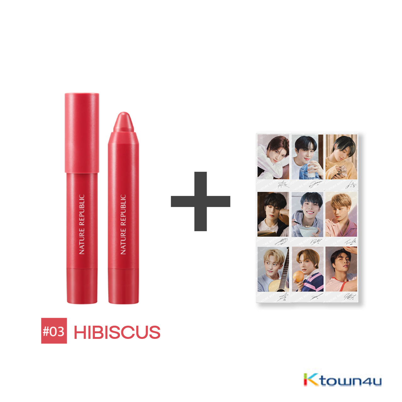 [NCT127 +NATURE REPUBLIC] ECO CRAYON LIP 03 HIBISCUS + 3 Photocards