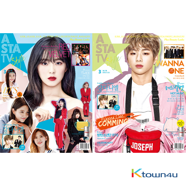 ASTA TV + Style 2018.03 VOL.118 3D Style Magazine (Double Cover : Wanna One (Kang Daniel) 40p, Red Velvet 40p Contents : TWICE 16p, BTS 6p)