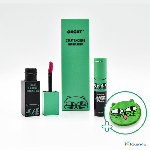 [+Free Pouch] [Color Set 3] [costagram] OKCAT - MILK FACE LIP CAPTURE TINT (#3030 Elsa frozen pink) + EYE SHADOW + LIP BALM