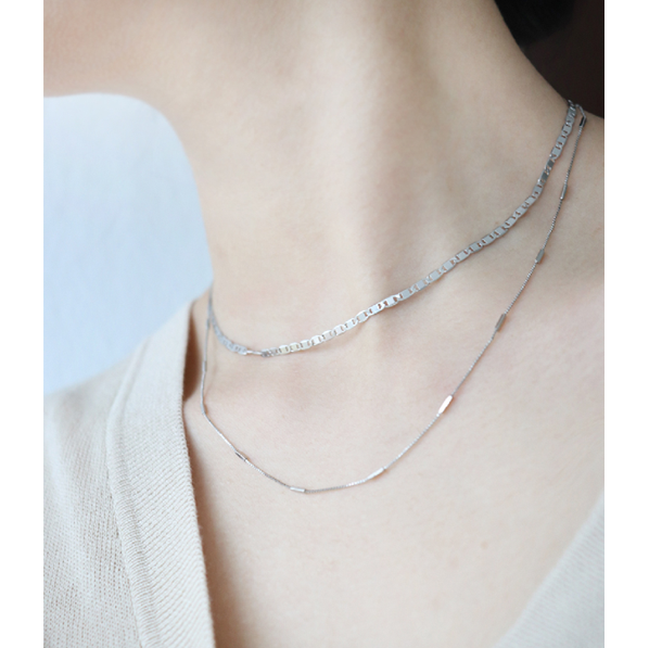 [RITA MONICA] LINEA FLAT & BAR Necklace SET (WHITE GOLD)