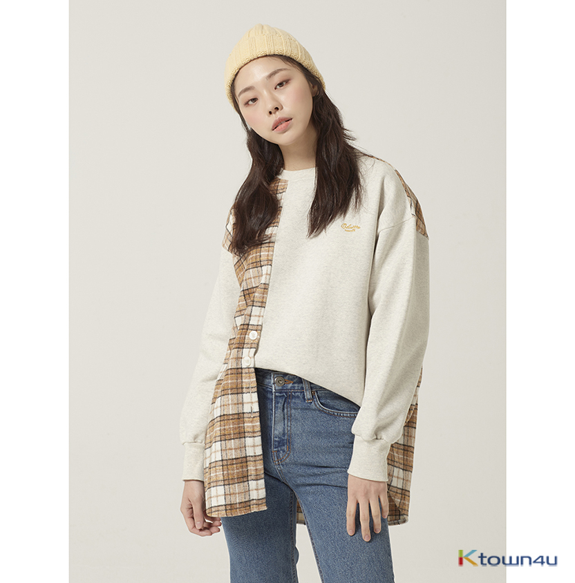 [Between A and B] CHECK UNBALANCE SWEATSHIRT_BEIGE