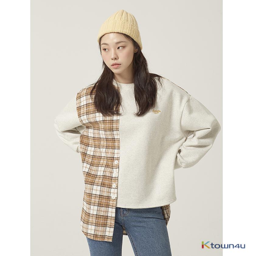 [Between A and B] CHECK UNBALANCE SWEATSHIRT_BEIGE