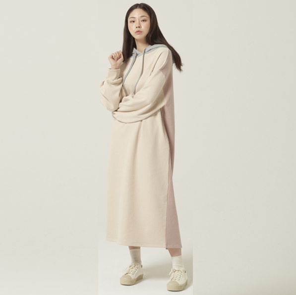 6) Cozy Maxi Hood Dress [Beige]