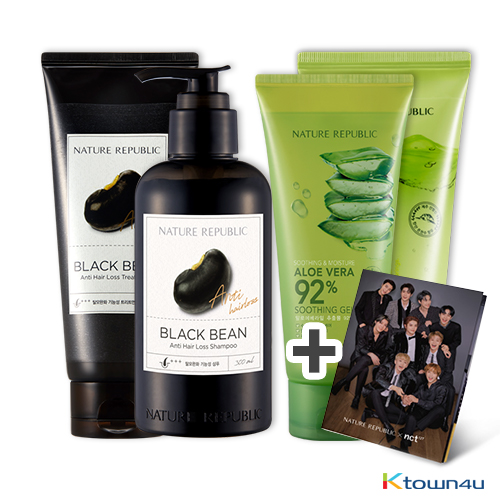 [nct127PHOTOBOOK][NATURE REPUBLIC] Black Bean Anti Hair Loss Care SET + JEJU SPARKLING FOAM CLEANSER +Aloe Soothing Gel (Tube)