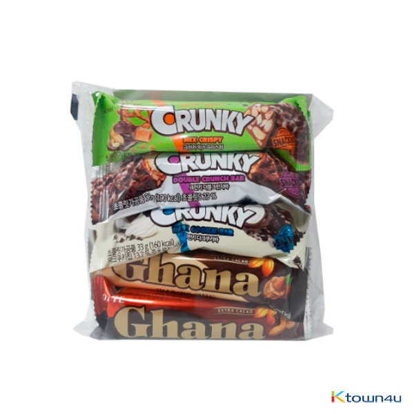 [LOTTE] Chocolate bar 10 Bundle assort (Ghana Chocobar*2, Ghana Chocobar Almonds*2, Crunky Dark Cookie Bar*2, Crunky Double Crunch Bar*2, Crunky Mix Crispy*2)  378g*1PACK(1PACK=10EA)