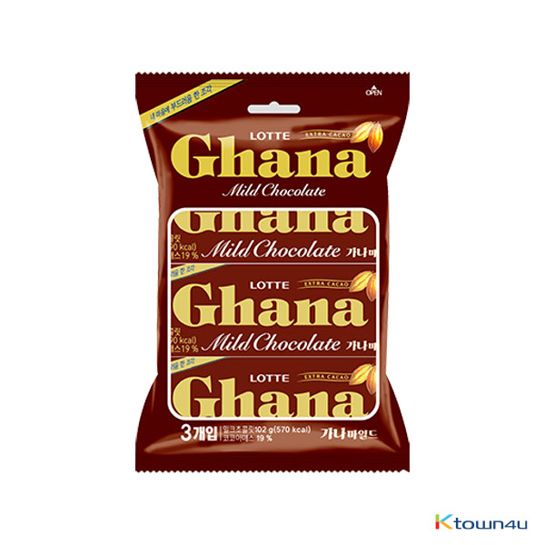[LOTTE] Ghana Mild Chocolate 3 Bundle 102g*1PACK(3EA)