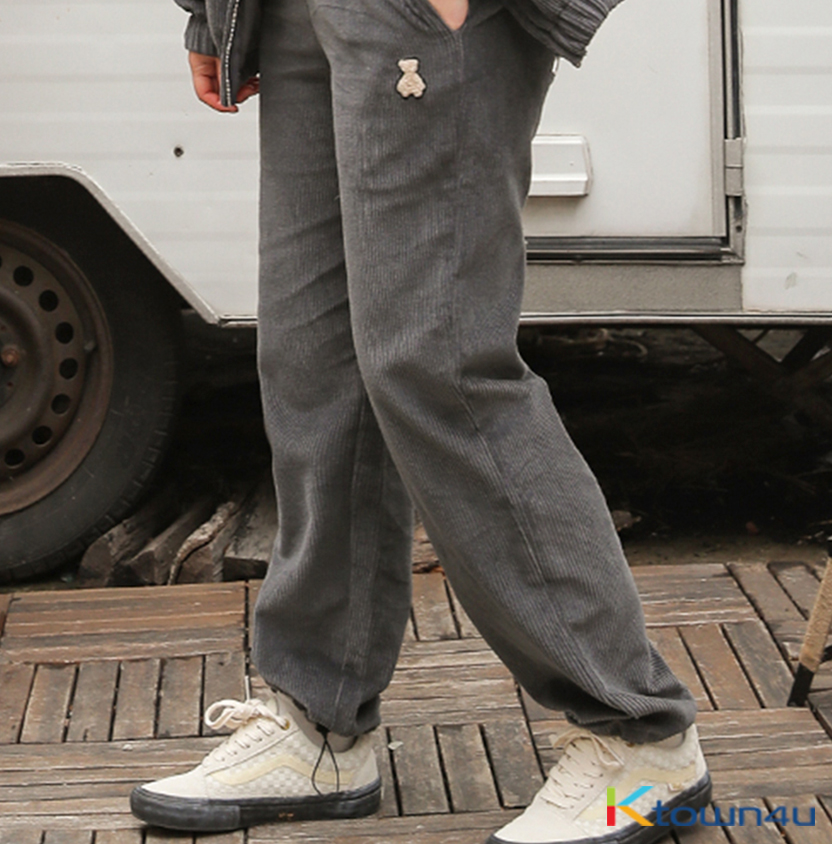 AQO Bear Logo Corduroy Banding Pants [烟灰色]