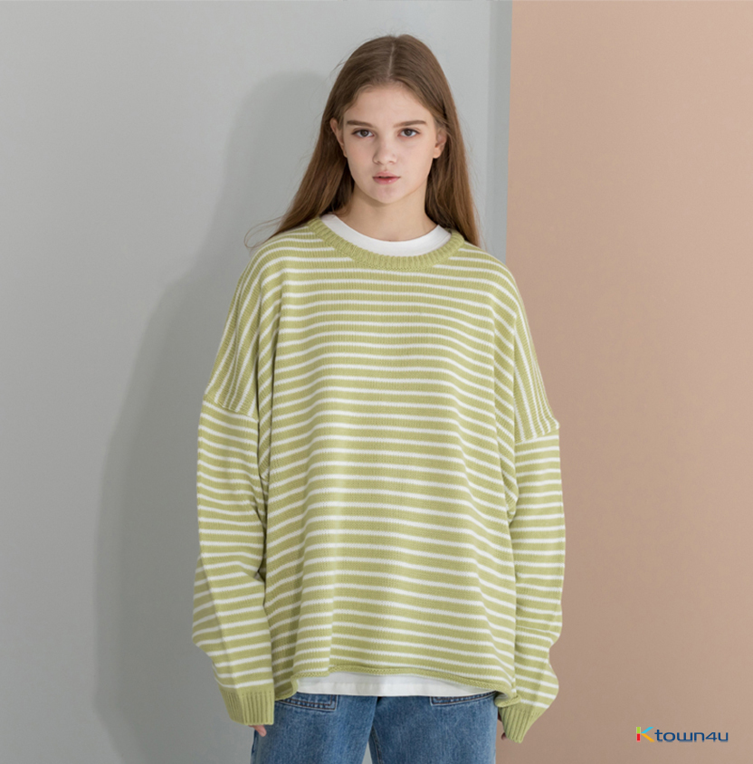 [XTONZ] XTK001 STRIPE OVERFIT KNIT_YELLOWGREEN