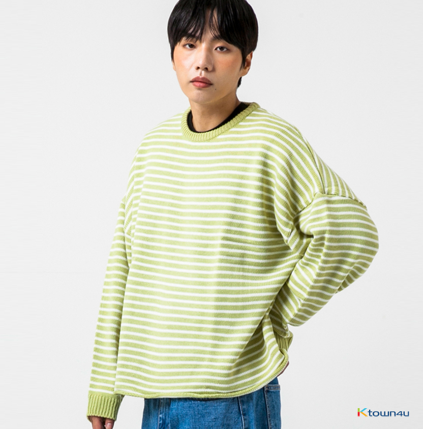 [XTONZ] XTK001 STRIPE OVERFIT KNIT_YELLOWGREEN