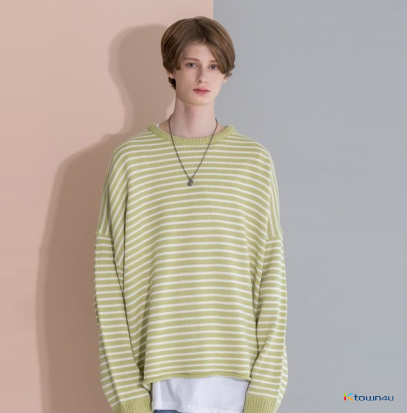 [XTONZ] XTK001 STRIPE OVERFIT KNIT_YELLOWGREEN