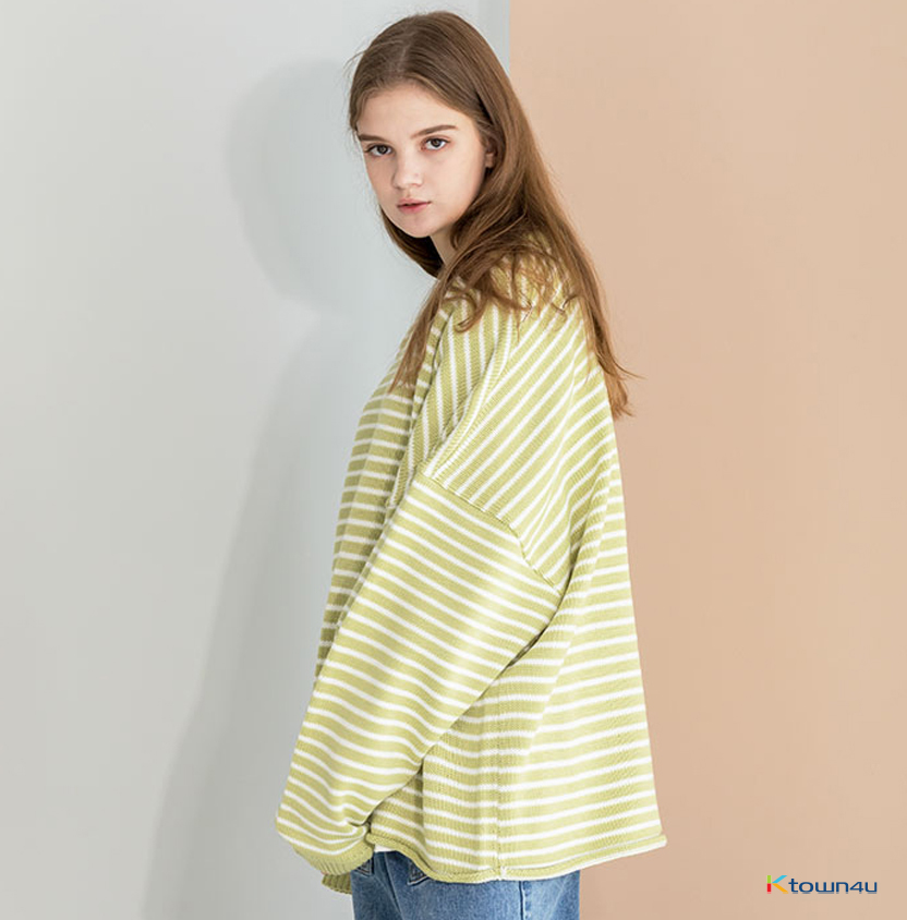 [XTONZ] XTK001 STRIPE OVERFIT KNIT_YELLOWGREEN