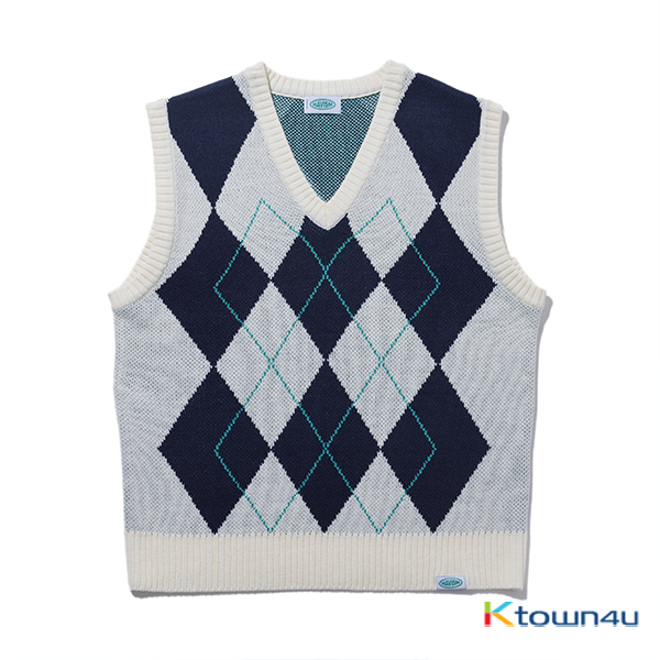 6) Argyle Pattern Knit Vest [Ivory]