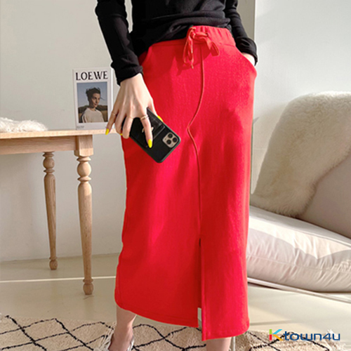 [naning9] Mien Banding Skirt_red