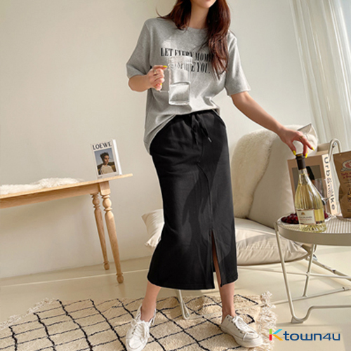 [naning9] Mien Banding Skirt_black