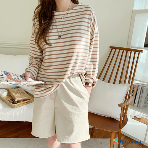 [naning9] Stripe T-shirt_Beige