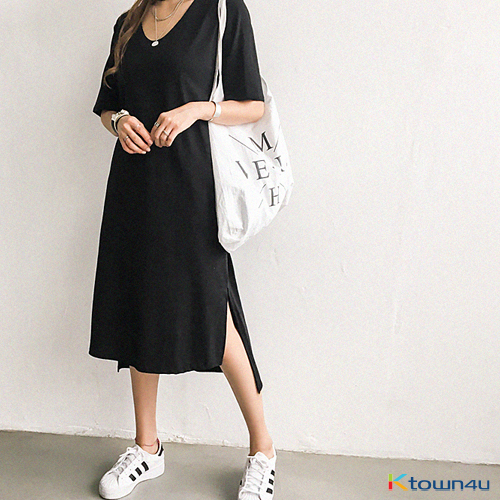 [naning9]Hacken Slit Long Dress_Black