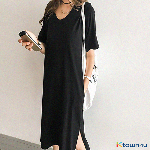 [naning9]Hacken Slit Long Dress_Black