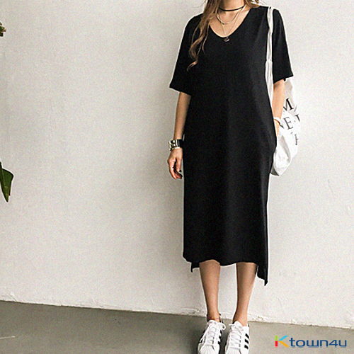 [naning9]Hacken Slit Long Dress_Black