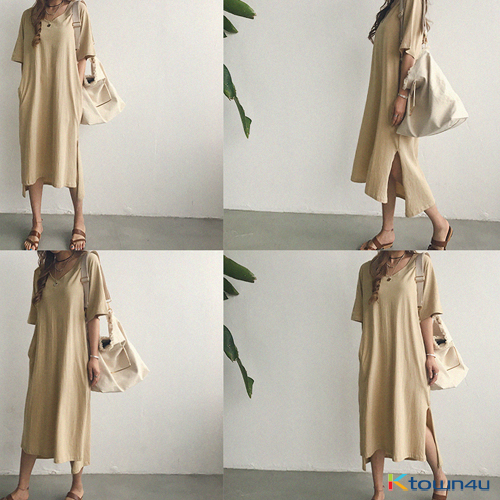 [naning9]Hacken Slit Long Dress_beige