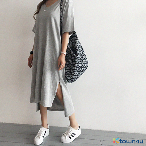 [naning9]Hacken Slit Long Dress_Gray