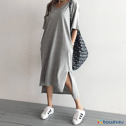 [naning9]Hacken Slit Long Dress_Gray