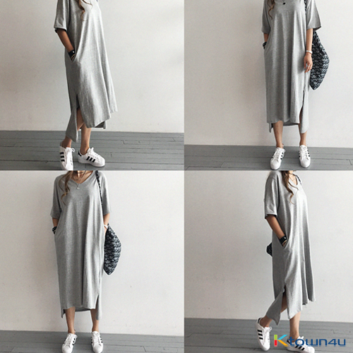 [naning9]Hacken Slit Long Dress_Gray