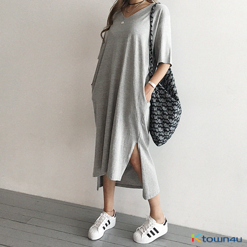 [naning9]Hacken Slit Long Dress_Gray