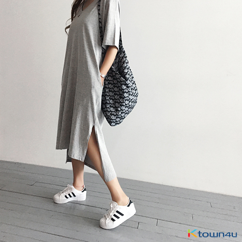 [naning9]Hacken Slit Long Dress_Gray