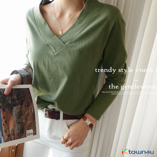 [naning9]Kimer V-Neck Tee_Khaki