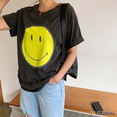 [naning9]Soilee Smile Printed T-Shirt_charcoal