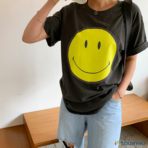 [naning9]Soilee Smile Printed T-Shirt_charcoal
