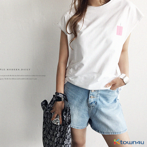 1) Crown Printed Sleeveless T-Shirt [White]