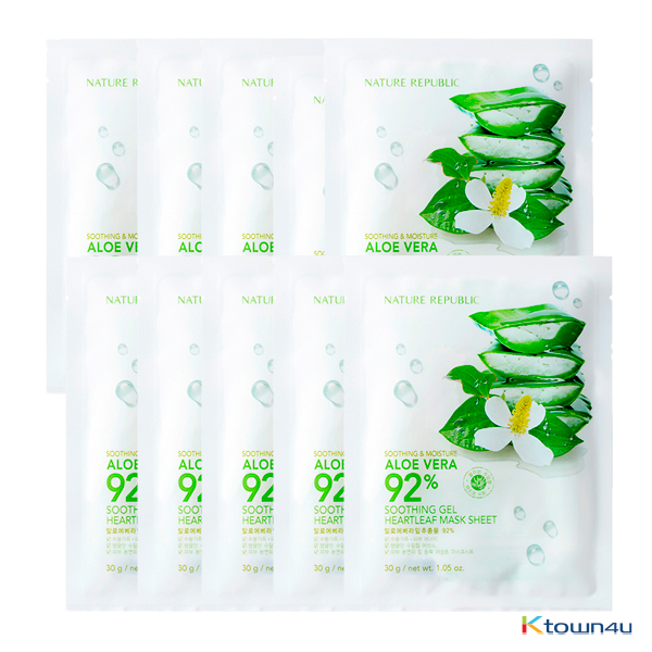 [EXP.2022.06][NCT127 gift][NATURE REPUBLIC] SOOTHING & MOISTURE ALOE VERA 92% SOOTHING GEL HEARTLEAF MASK SHEET 10EA