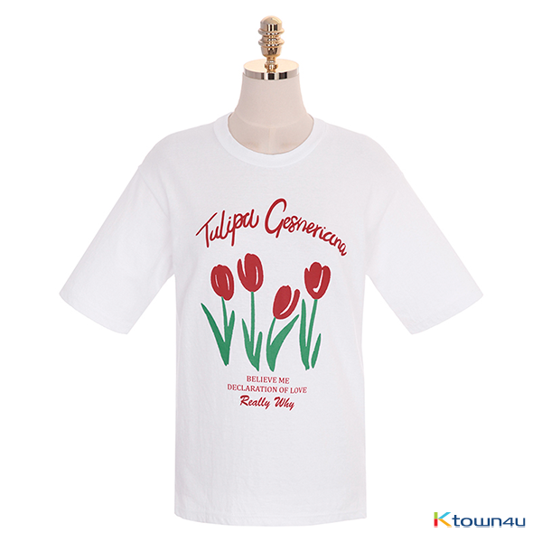 ts1651 Tulip Lettering Print T-Shirt_Ivory(Free)