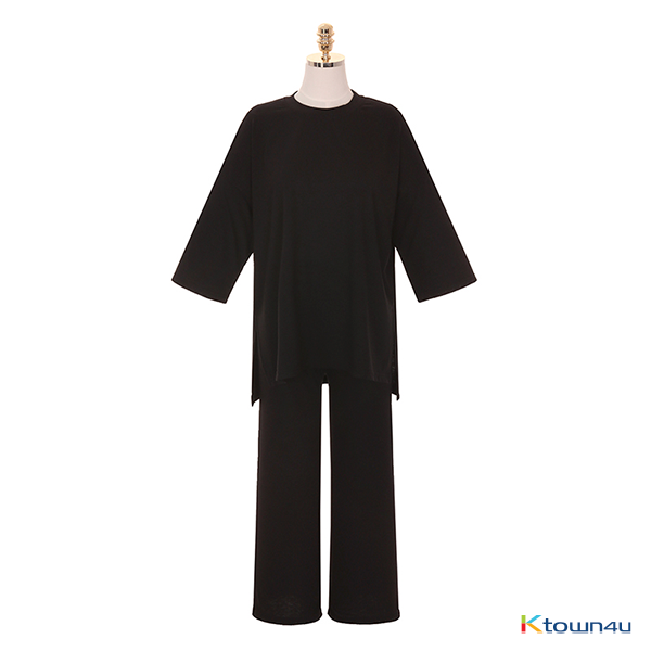 ★事件★ Loose Long Sleeve T-Shirt and Pants Set [Black][Free]