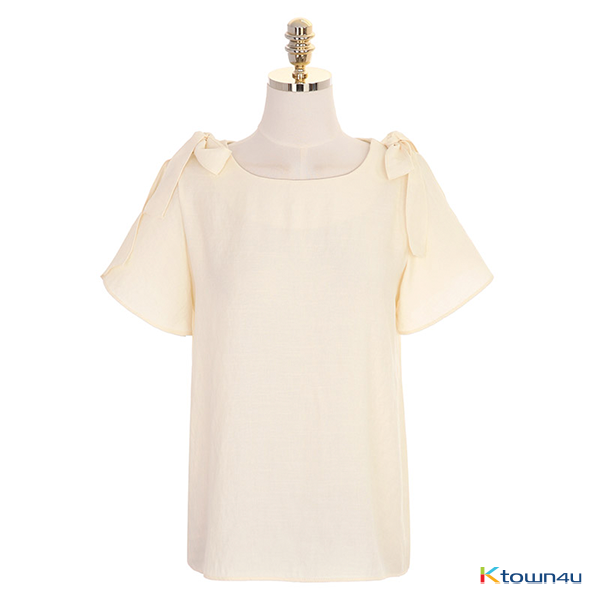 2) Ribbon Accent Short Sleeve Blouse [LightBeige][Free]