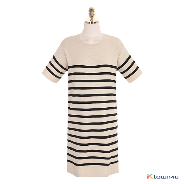  op7528 Stripe Knit T-Shirt Dress_Beige(FREE)