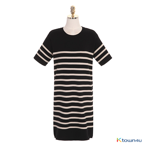 14. Stripe Knit T-Shirt Dress [Black][Free]