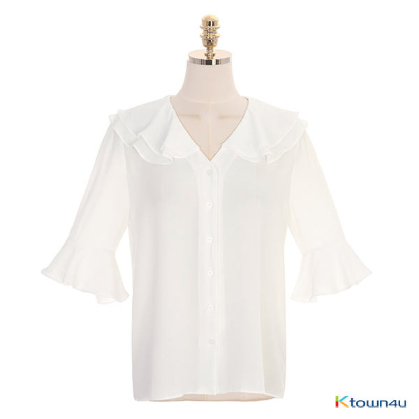 3) Frill Neckline Bell Sleeve Blouse [Ivory][Free]
