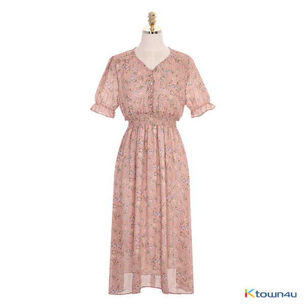 2) Long Floral Chiffon Dress [Pink][Free]