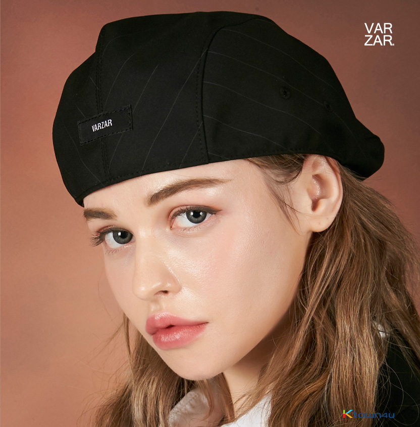 Retro label stripe beret black
