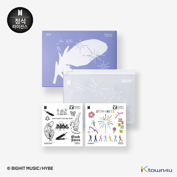 [BTS GOODS][instant tattoo] BTS Music Theme 1+1 SET (Dream + Forever : Dynamite, Blackswan , SpringDay, Mikrokosmos + 2 BTS logo pouch)