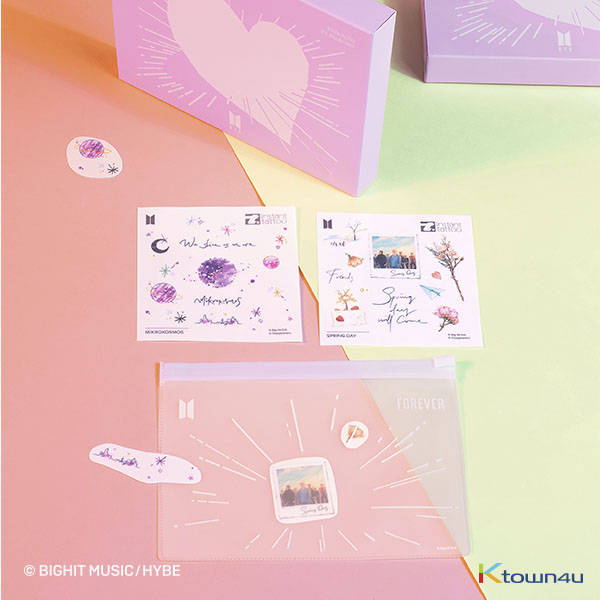 [instant tattoo] BTS Music Theme_1+1 set(Dream+Forever: Dynamite, Blackswan + SpringDay, Mikrokosmos + BTS logo pouch 2)