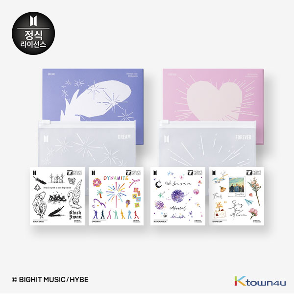 [instant tattoo] BTS Music Theme_1+1 set(Dream+Forever: Dynamite, Blackswan + SpringDay, Mikrokosmos + BTS logo pouch 2)