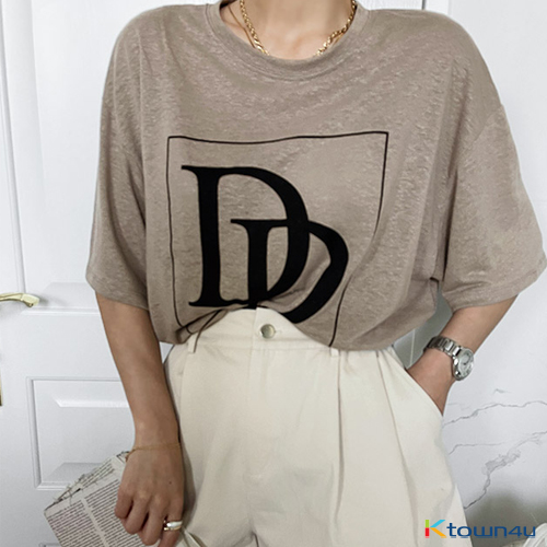 Rounds Linen printed T-shirt -Dark Beige
