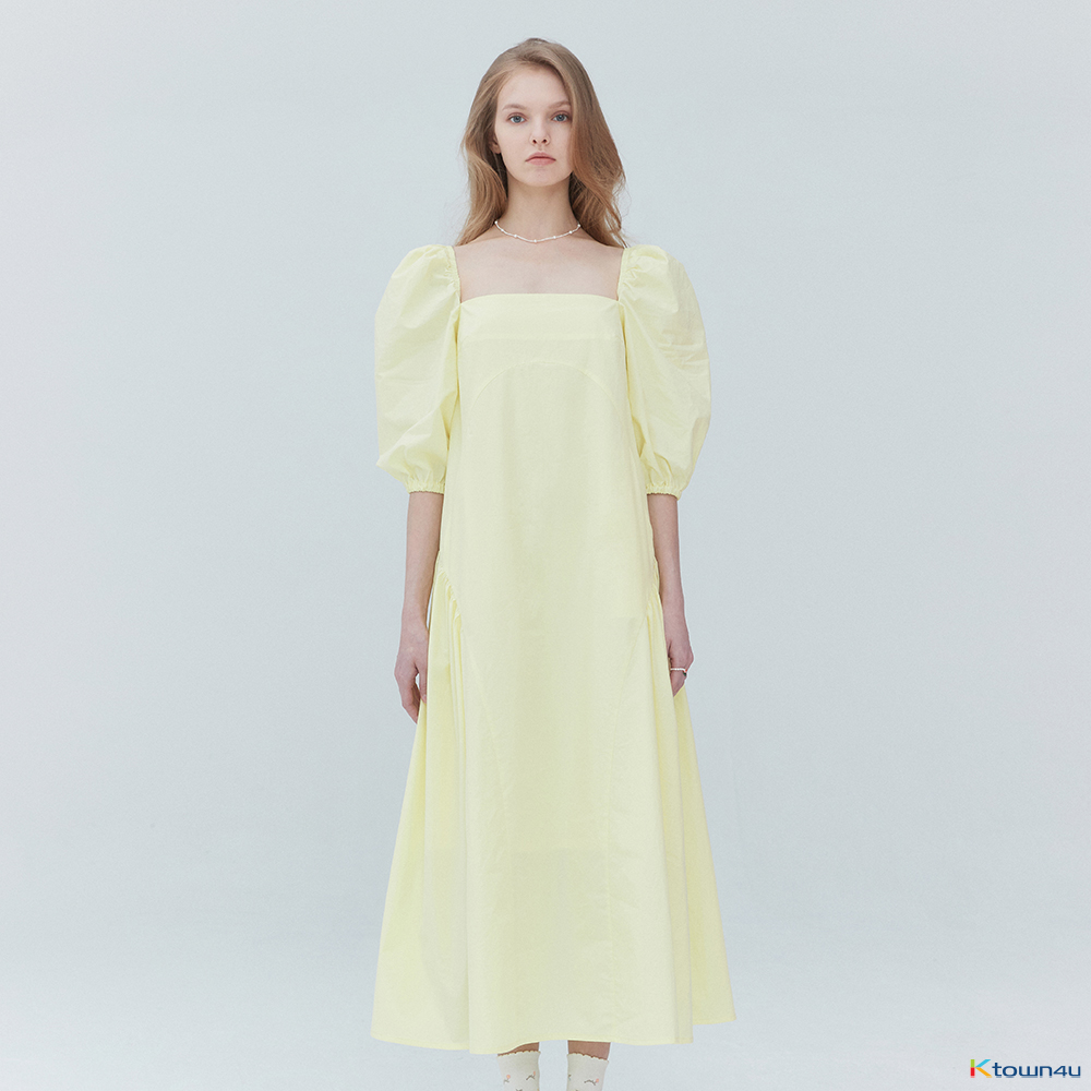 Square neck long dress 001 Yellow