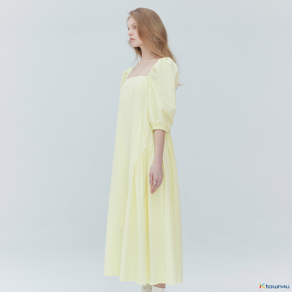 Square neck long dress 001 Yellow