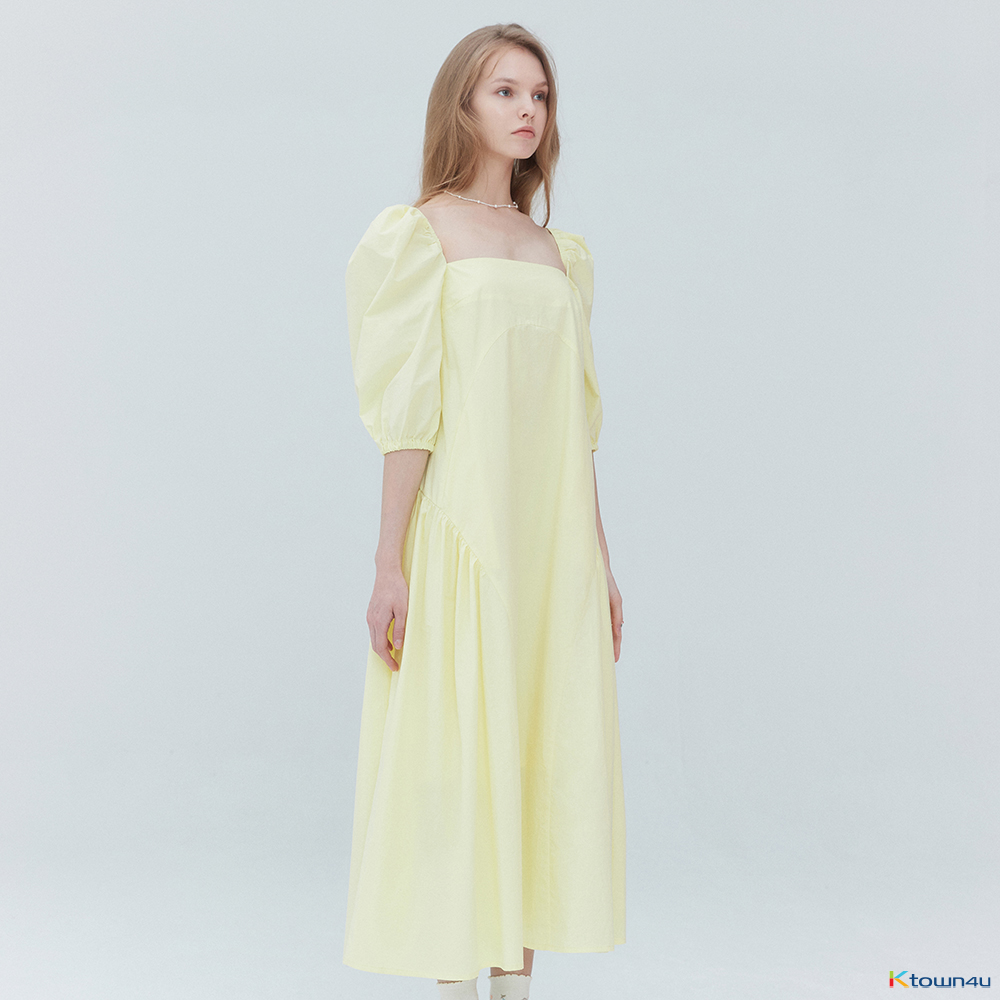 Square neck long dress 001 Yellow