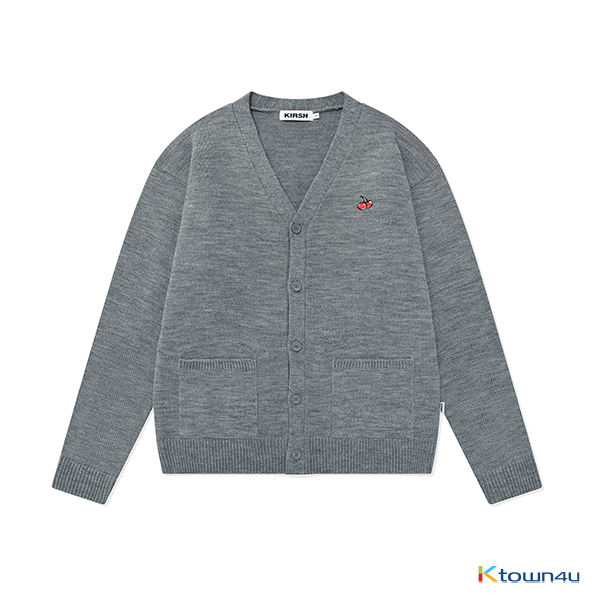 SMALL CHERRY V NECK CARDIGAN KS_MELANGE GRAY