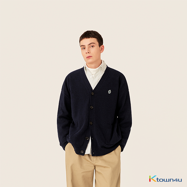 Basic Patch Knit Cardigan [Navy]